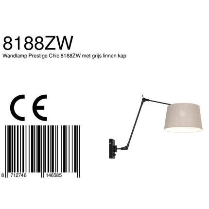 Wandlamp Prestige Chic 7396ZW+K1007RS Zwart-Grijs Linnen