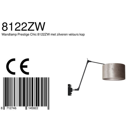 Wandlamp Prestige Chic 7396ZW+K7396GS Zwart-Fluweel Zilver