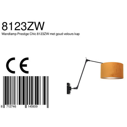 Wandlamp Prestige Chic 7396ZW+K7396KS Zwart-Fluweel Goud