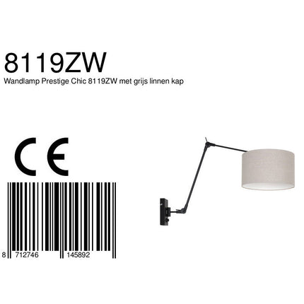 Wandlamp Prestige Chic 7396ZW+K7396RS Zwart-Grijs Linnen