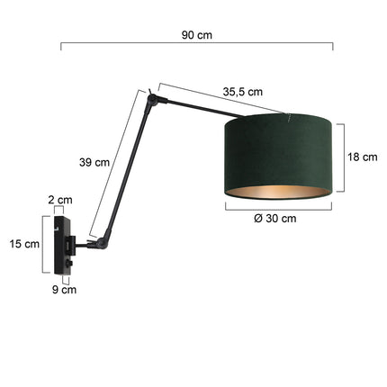 Wandlamp Prestige Chic 7396ZW+K7396VS Zwart-Fluweel Groen