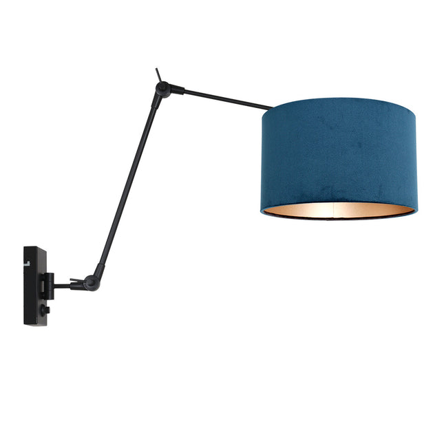 Wandlamp Prestige Chic 7396ZW+K7396ZS Zwart-Fluweel Blauw