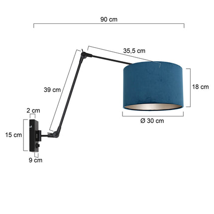 Wandlamp Prestige Chic 7396ZW+K7396ZS Zwart-Fluweel Blauw