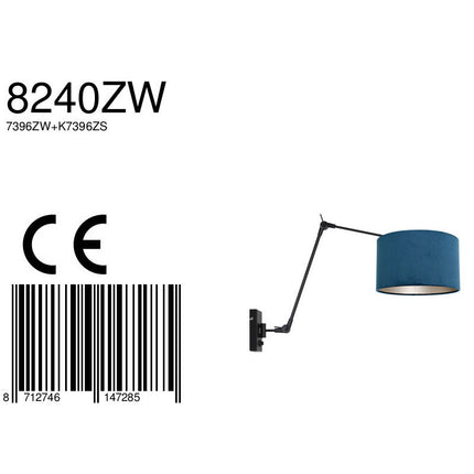 Wandlamp Prestige Chic 7396ZW+K7396ZS Zwart-Fluweel Blauw