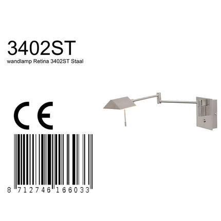 Wandlamp Retina 3402ST Staal