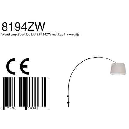 Wandlamp Sparkled Light 1481ZW+K1001RS Zwart-Grijs Linnen