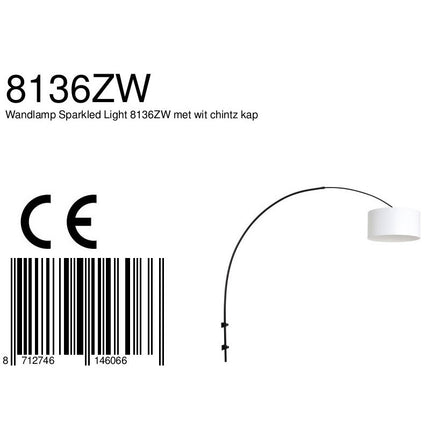 Wandlamp Sparkled Light 1481ZW+K10682S Zwart-Wit Chintz