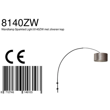 Wandlamp Sparkled Light 1481ZW+K1068GS Zwart-Fluweel Zilver