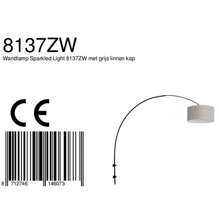 Wandlamp Sparkled Light 1481ZW+K1068RS Zwart-Grijs Linnen
