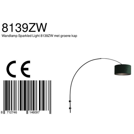 Wandlamp Sparkled Light 1481ZW+K1068VS Zwart-Fluweel Groen