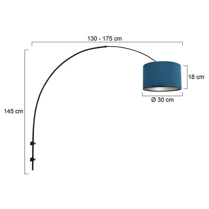 Wandlamp Sparkled Light 1481ZW+K1068ZS Zwart-Fluweel Blauw