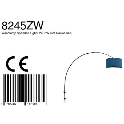 Wandlamp Sparkled Light 1481ZW+K1068ZS Zwart-Fluweel Blauw