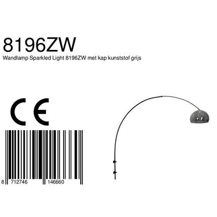 Wandlamp Sparkled Light 1481ZW+K11130S Zwart-Grijs Kunststof