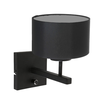 Wandlamp Stang 7200ZW Zwart + Kap Zwart Linnen