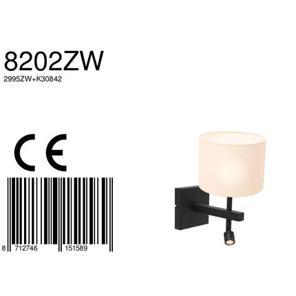 Wandlamp Stang 8202ZW Zwart + Kap Wit Chintz