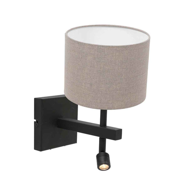 Wandlamp Stang 8203ZW Zwart + Kap Grijs Linnen