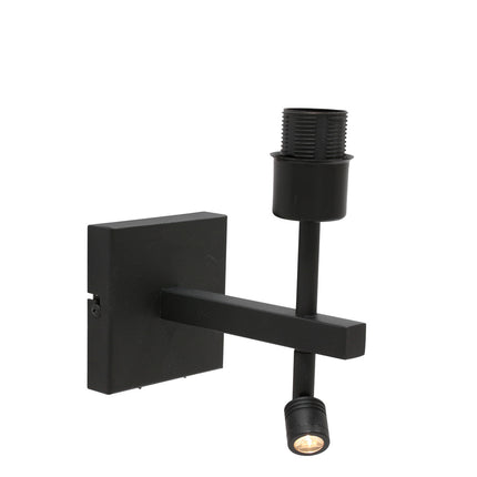 Wandlamp Stang 8204ZW Zwart + Kap Wit Linnen