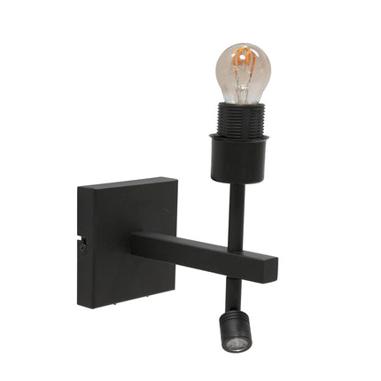 Wandlamp Stang 8204ZW Zwart + Kap Wit Linnen