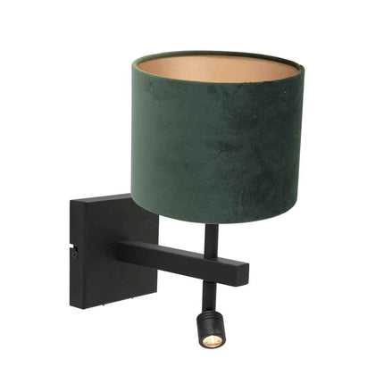 Wandlamp Stang 8205ZW Zwart + Kap Velours Groen