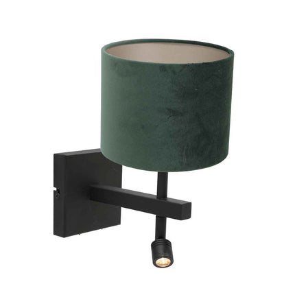 Wandlamp Stang 8205ZW Zwart + Kap Velours Groen