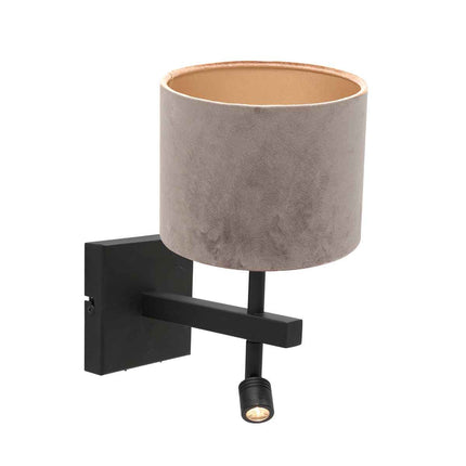 Wandlamp Stang 8206ZW Zwart + Kap Velours Zilver