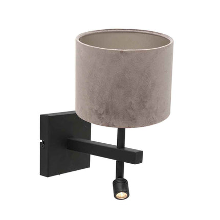 Wandlamp Stang 8206ZW Zwart + Kap Velours Zilver