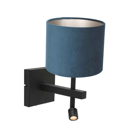 Wandlamp Stang 8208ZW Zwart + Kap Velours Blauw