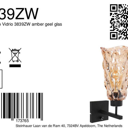 Wandlamp Vidrio 3839ZW amber geel glas