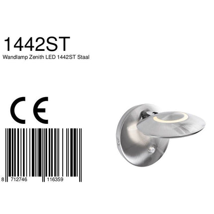 Wandlamp Zenith LED 1442ST Staal