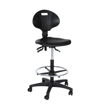 Werkstoel B PUR Hoog - Nylon onderstel - Wielen - Voetenring - Baliestoel - Kassastoel - (Ongemonteerd)