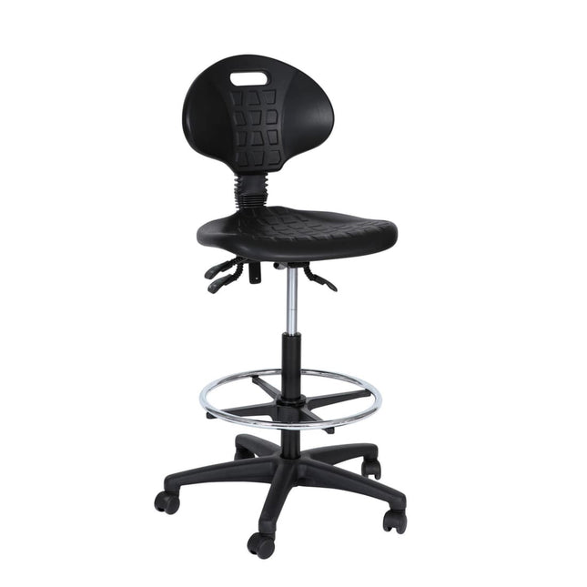Werkstoel B PUR Hoog - Nylon onderstel - Wielen - Voetenring - Baliestoel - Kassastoel - (Ongemonteerd)