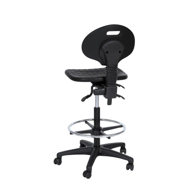 Werkstoel B PUR Hoog - Nylon onderstel - Wielen - Voetenring - Baliestoel - Kassastoel - (Ongemonteerd)