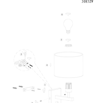 Zwarte wandlamp Stang 3710ZW met schakelaar en naturelkleurig gras kap